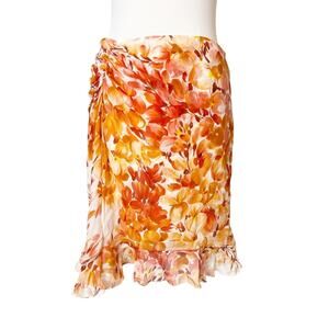 Oscar de la Renta silk floral ruched side skirt sz 8
